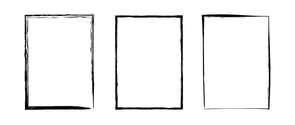 Black grunge rectangle frame set. Different paint brushed border collection Illustrazione stock