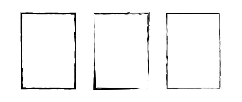 Black grunge rectangle frame set. Different paint brushed border collection Illustrazione stock