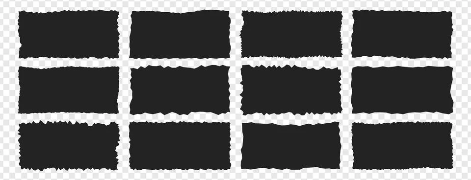 Black grunge rectangle frames with jagged edges, ripped sheets, tattered paper Stock Illustration