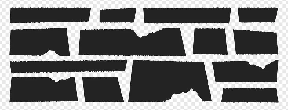 Black grunge rectangle frames with jagged edges, ripped sheets, tattered paper Stock Illustration