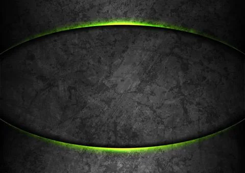 Black grunge tech geometric background with green neon lights イラスト素材