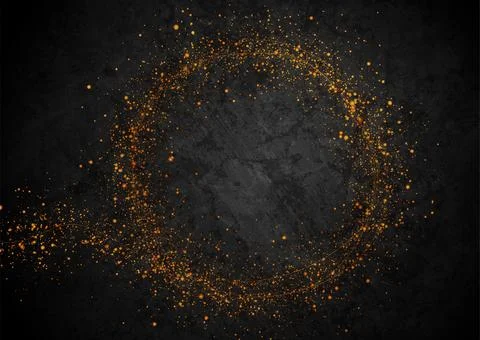 Black grunge texture background with circular golden particles Stock Illustration