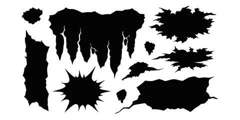 Black grunge texture.  Torn paper isolated. Vector set Stock Illustration