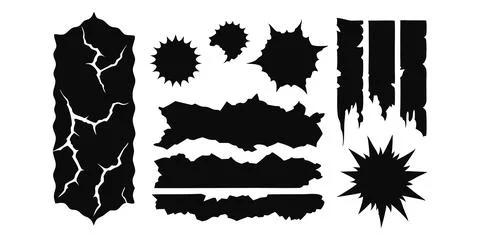 Black grunge texture.  Torn paper isolated. Vector set Stock Illustration