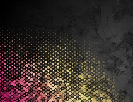 Black grunge texture wall with pink golden hexagonal pattern abstract backg.. Stock Illustration