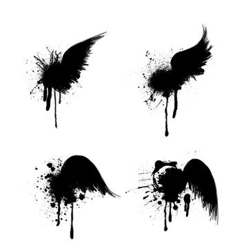 Black grunge wings set Stock Illustration