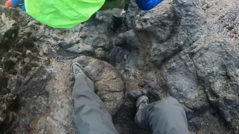 A black guide helps his white friends descend a small cliff Vídeos de archivo 169338483