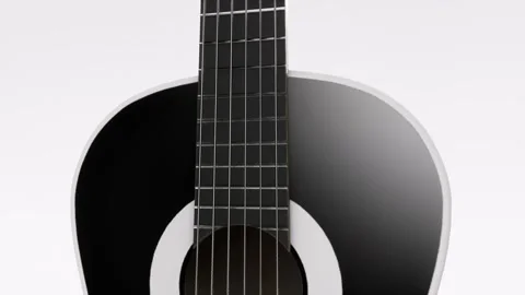 Black guitar, isolated in white background. (3) Stock Footage 252934745