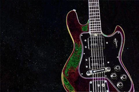 Black guitar, string music Stock Illustration