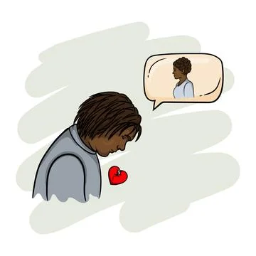 A black guy with a broken heart thinks about his beloved girl Stock Illustration