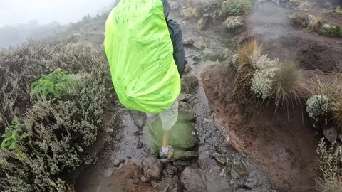 A black guy crosses small streams over the stones Stock Footage 169224383