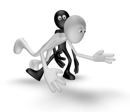 Black guy gets white guy to stumble - 3d illustration Illustrazione stock