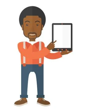 Black guy holding a digital tablet Stock Illustration