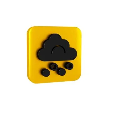 Black Hail cloud icon isolated on transparent background. Yellow square butto Illustrazione stock