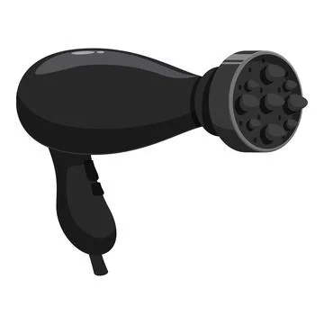 Black hair dryer with diffuser creating volume and defined curls Illustration