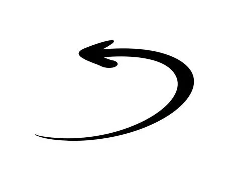Black half round arrow pointing left following a curved path. 180 degree turn Stock Illustration