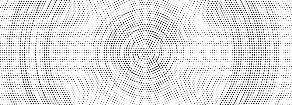 Black halftone concentric circle texture. Ripple repeating sound wave ring Stock Illustration