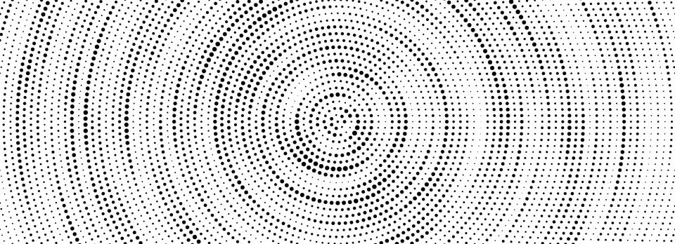 Black halftone concentric circle texture. Rippled repeating sound wave ring Stock Illustration