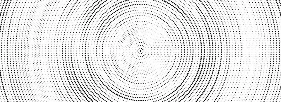 Black halftone concentric circle texture. Rippled repeating sound wave ring Stock Illustration
