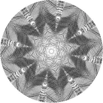 Black Halftone Dot Composition with Mandala Inspired Geometry Stock Illustration