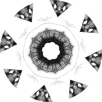 Black Halftone Dot Composition with Mandala Inspired Geometry Stock Illustration