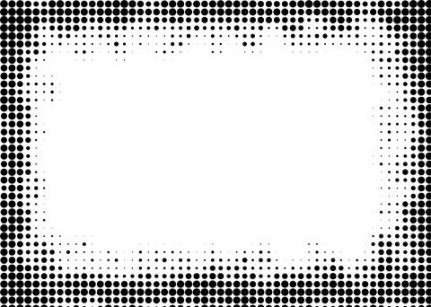 Black halftone dot frame forming a rectangular border with white empty center. Stock Illustration