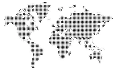 Black halftone dotted world map. Vector illustration. Dotted map in flat de.. Stock Illustration