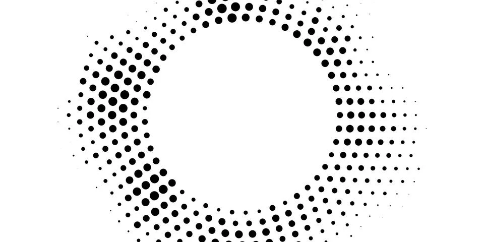 Black halftone effect on white background. Dots round frame for graphic desig Illustration