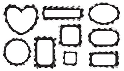 Black halftone frames collection isolated o white. Dotted retro pop art sty.. Stock Illustration