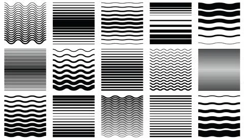Black halftone seamless pattern horizontal stripes set. Abstract striped fa.. Stock Illustration