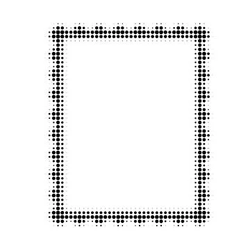 Black halftone square frame with symmetrical dotted border on white background. Stock Illustration