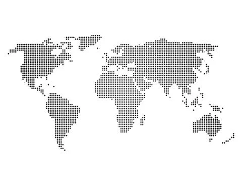Black halftone world map of small dots in linear arrangement. Simple flat vector 스톡 일러스트