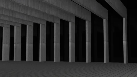 Black hall with concrete beams, camera moving along (3d rendering) Stock Footage 84598990
