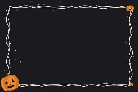Black Halloween frame border with pumpkins stars and twinkling lights Ilustração Stock