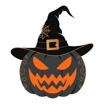 Black Halloween pumpkin with witch hat vector Stock Illustration