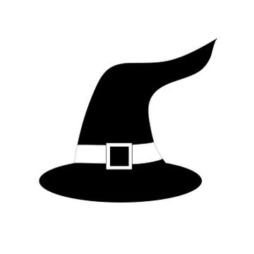 Black halloween witch hat isolated on white background. Stock Illustration