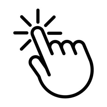 Black hand cursor pointing with radiating lines pointing finger click touch.. Stock Illustration