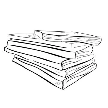 Black Hand Draw Sketch stack of Book at white background, Eye Level Perspecti Stock Illustration
