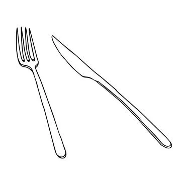 Black hand drawing outline flat vector illustration of tableware set isolated on Stock Illustration