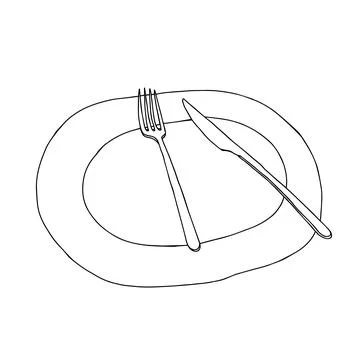 Black hand drawing outline flat vector illustration of tableware set isolated on Stock Illustration