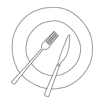 Black hand drawing outline flat vector illustration of tableware set isolated on Stock Illustration
