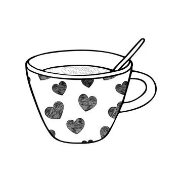 Black Hand drawing outline vector illustration of a cup of hot tea or coffee Illustrazione stock