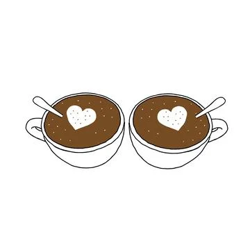 Black Hand drawing outline vector illustration of pair of cups brown cappucci Stock Illustration