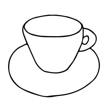 Black Hand drawing outline vector illustration of a empty cup for hot coffee or Stock Illustration