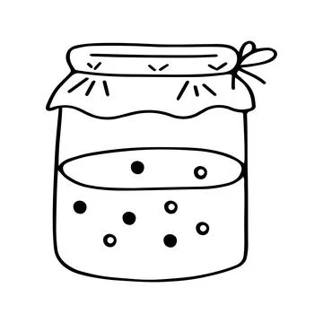 Black hand drawing vector illustration of a glass jar with cherry jam or comp Illustrazione stock