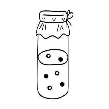 Black hand drawing vector illustration of a glass jar with cherry jam or comp Stock Illustration