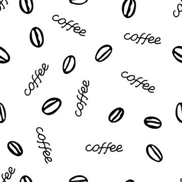 Black hand drawing vector seamless pattern of a group of coffee beans with Stock Illustration