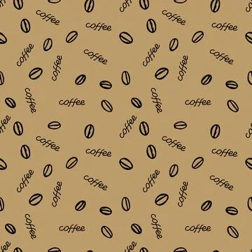 Black hand drawing vector seamless pattern of a group of coffee beans with Stock Illustration