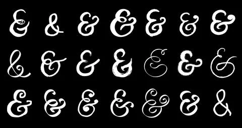 Black Hand drawn and brush made ampersands symbols. Pen and ink, grunge and Stock Illustration