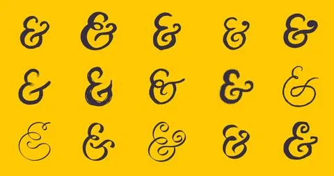 Black Hand drawn and brush made ampersands symbols. Pen and ink, grunge and Stock Illustration